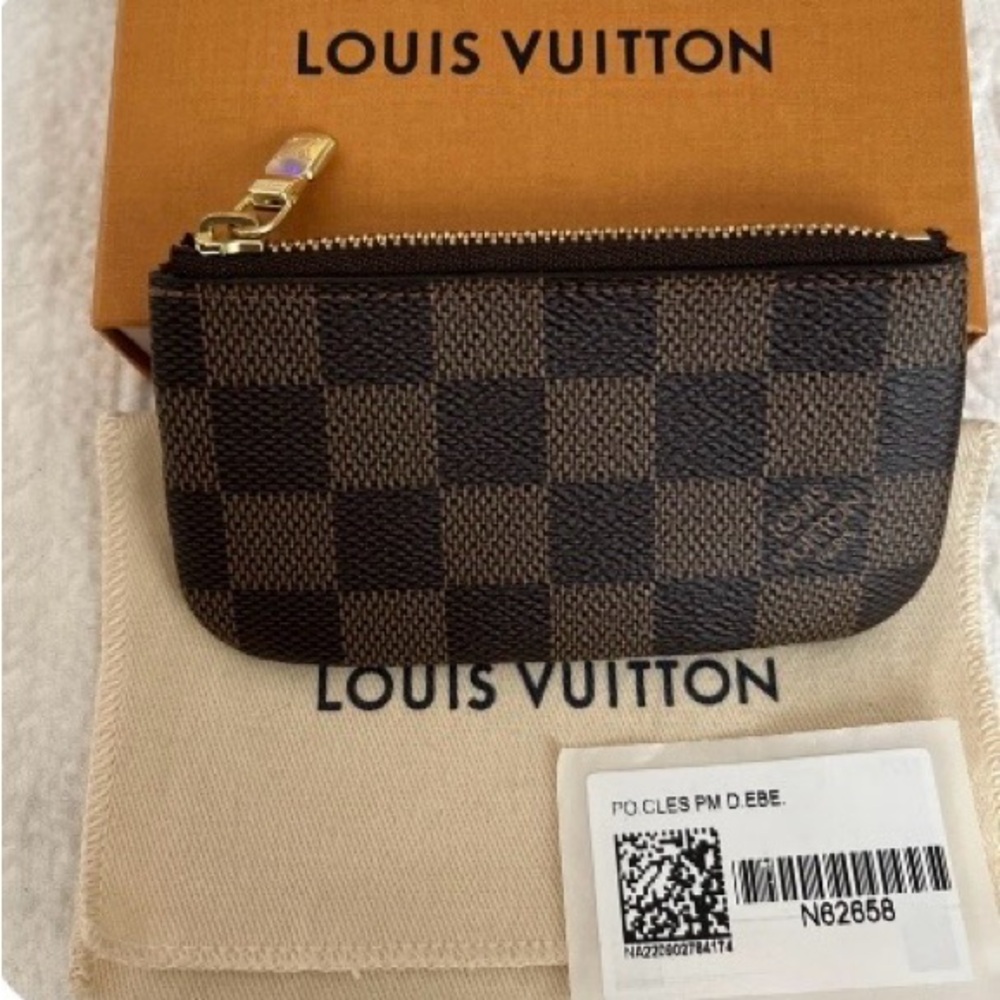 Louis Vuitton Brown Checkered Pouch with Gold Accents